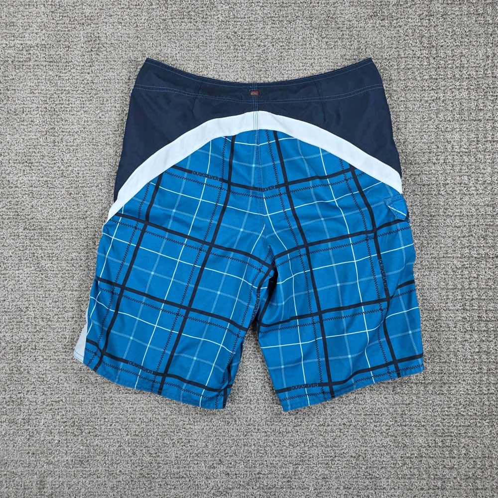 Vintage Quiksilver Mens Blue Plaid Board Shorts Swim Trunks Size 34 Surf - Picture 2 of 11